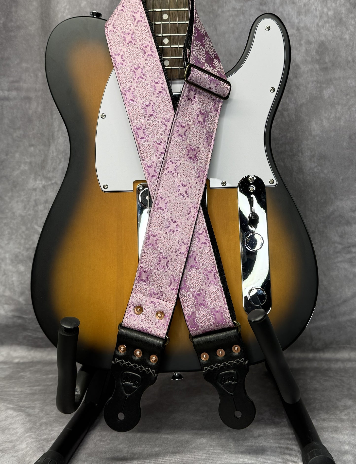 One-Hit Wonder: Vintage Pink Mandala Neck Tie Guitar Strap | Bridge Straps